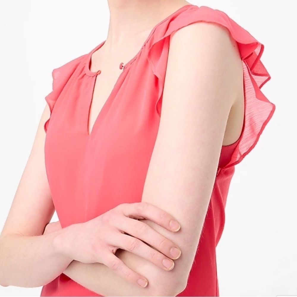 J. Crew Flutter Sleeve Keyhole Top In Guava - image 2